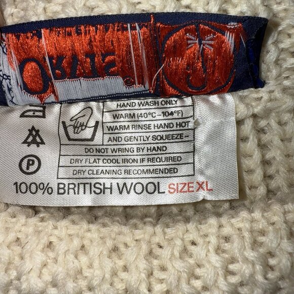 Orvis British Wool Sweater Fisherman Chunky Crew Neck Elbow Patch Cream Ivory XL - Picture 4 of 10